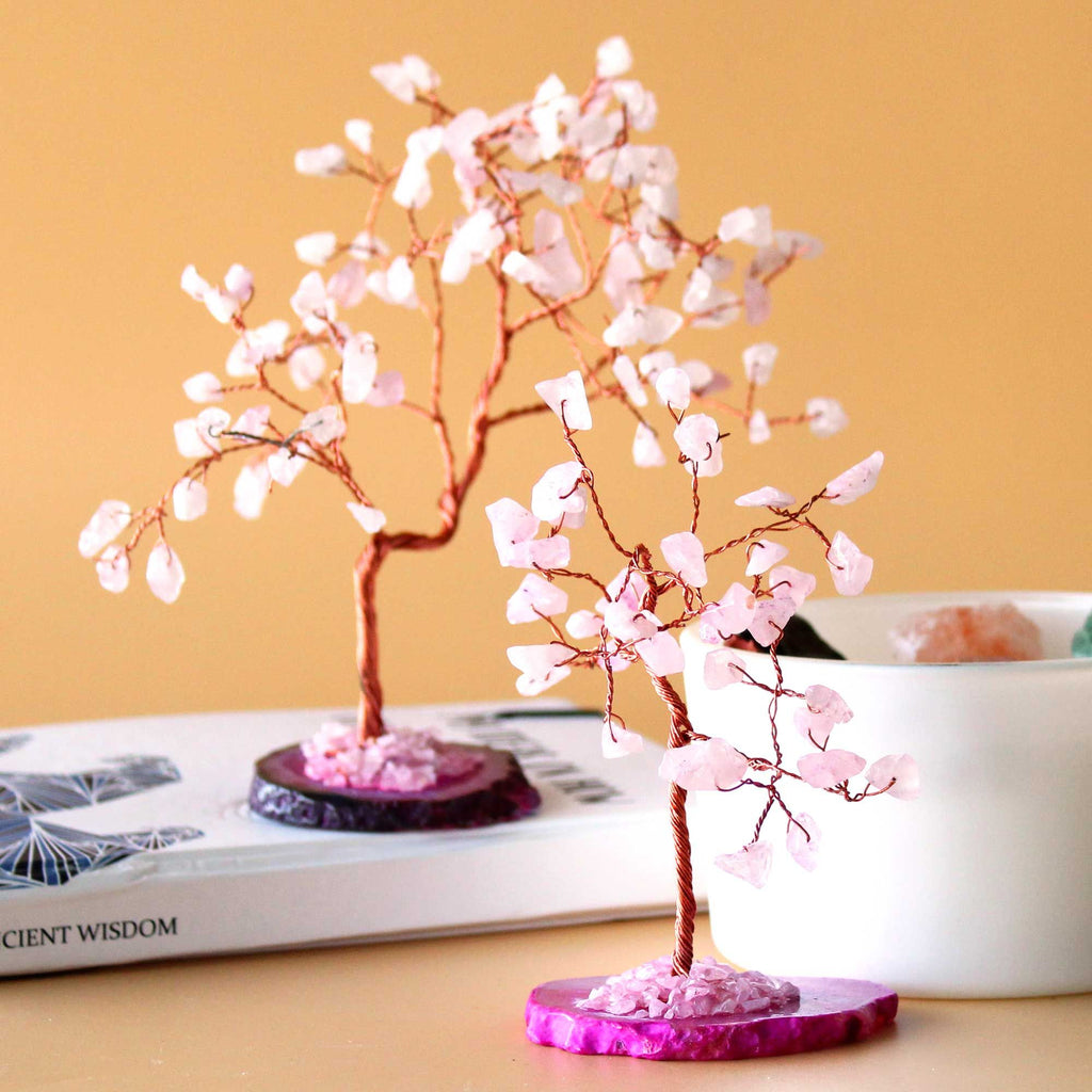 Gemstone Tree - Rose Quartz on Pink Agate Base (35 stones) 🇬🇧