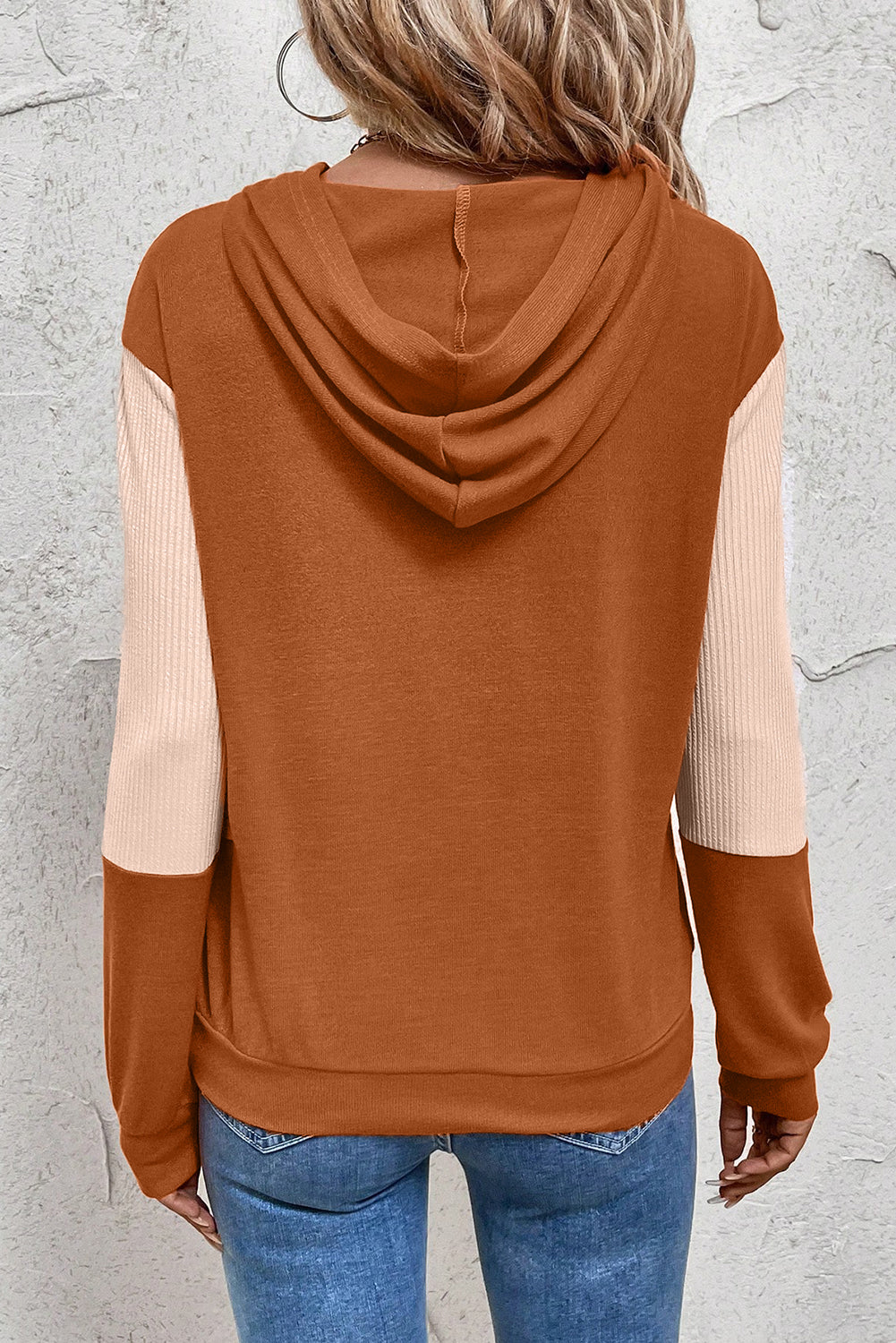 Gold Flame Contrast Color Ribbed Patchwork Crossed Pullover Neck Hoodie 🇺🇸