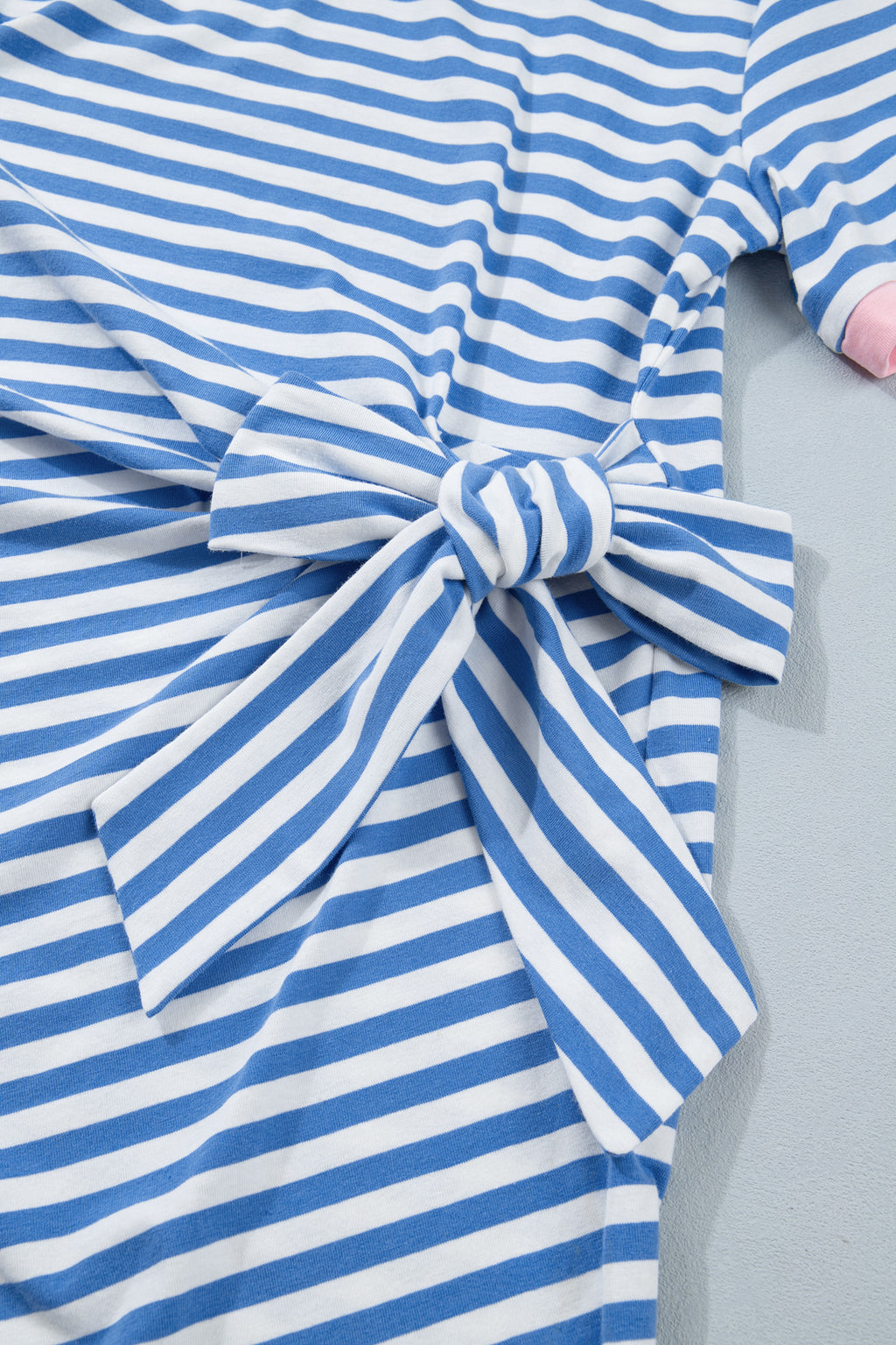 Sky Blue Stripe Nautical Tie Contrast Trim Round Neck T Shirt Mini Dress 🇺🇸