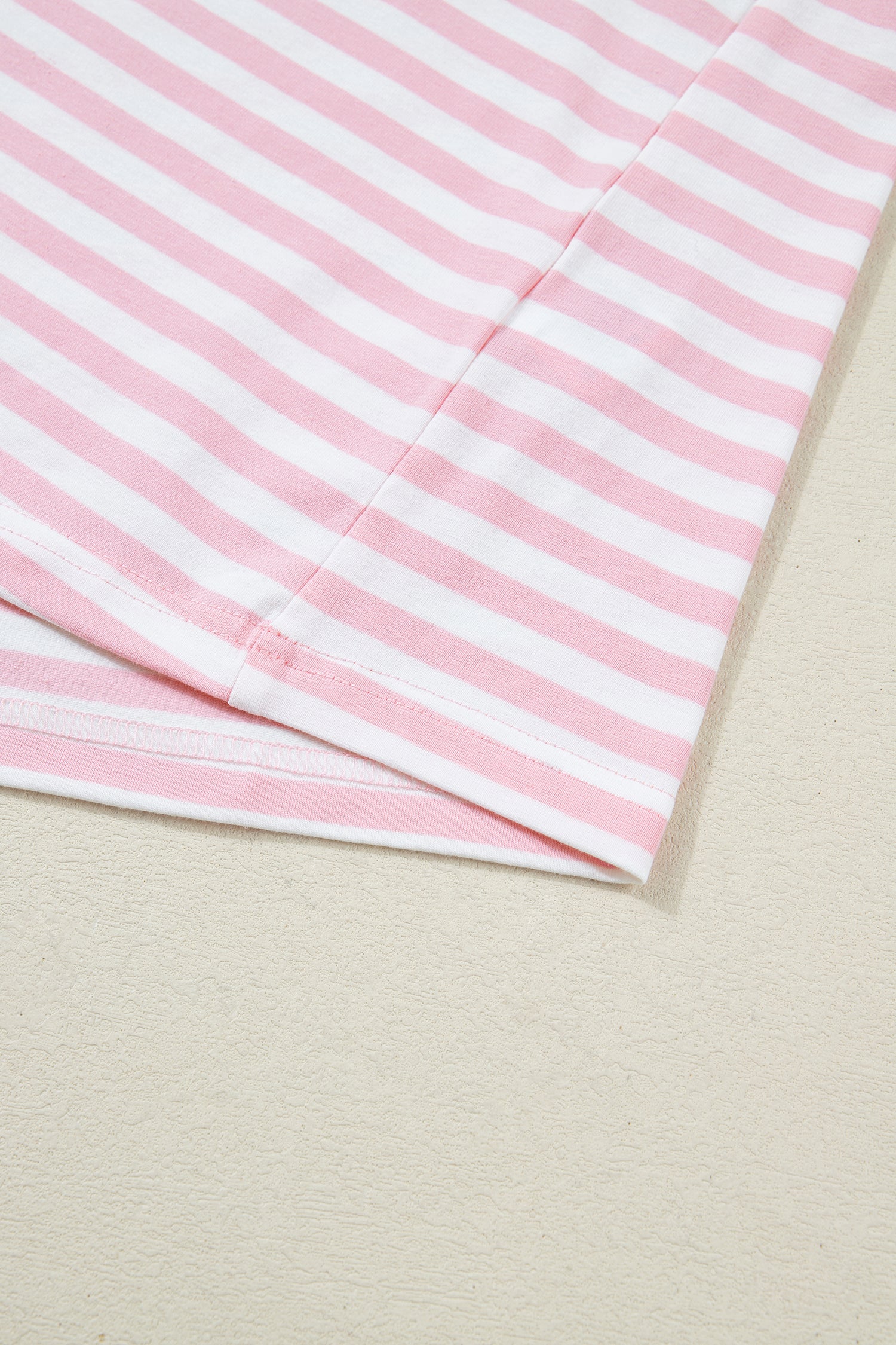 Pink Stripe Drop Shoulder Round Neck Top and Buttoned Straight Pants Two Piece Set 🇺🇸