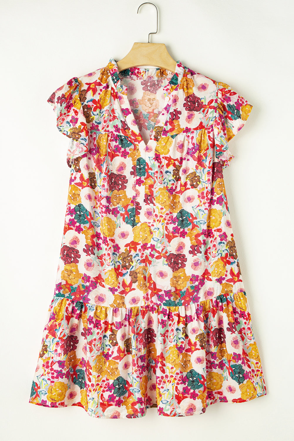 Purple Floral Print Split Neck Flutter Sleeve Dress 🇺🇸