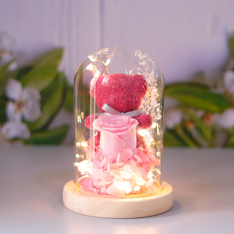 Eternal Preserved Rose Flower Gift Box Teddy Bear With Lights 🇨🇳