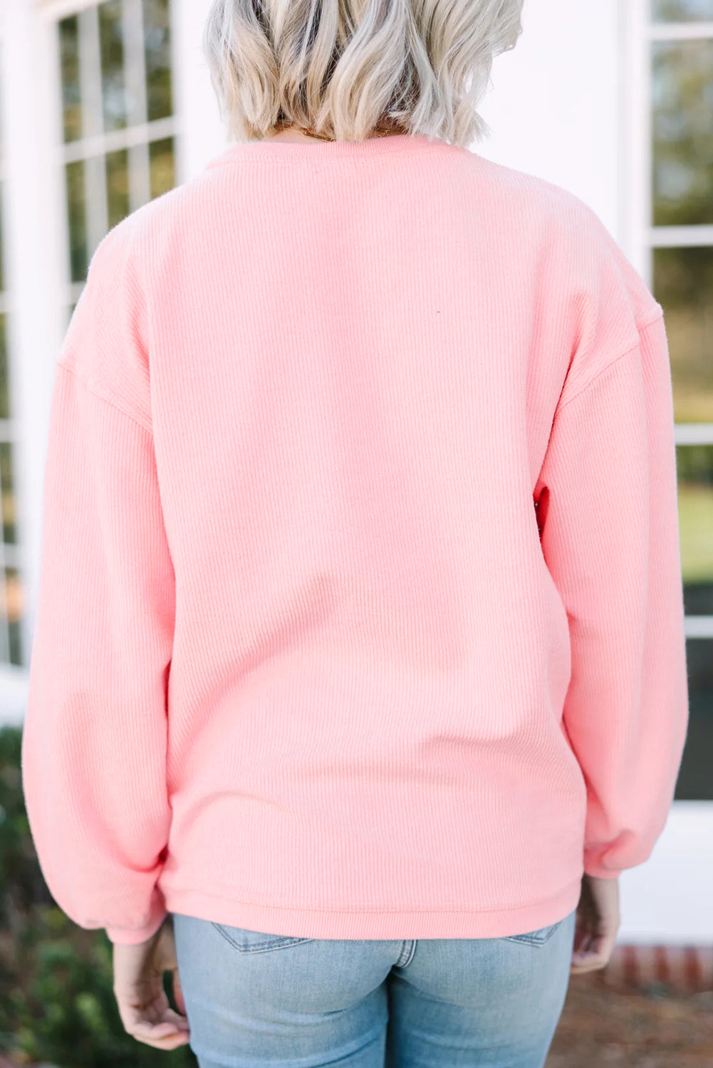 Pink 3d Ribbed XOXO Heart Embroidered Drop Shoulder Sweatshirt 🇺🇸