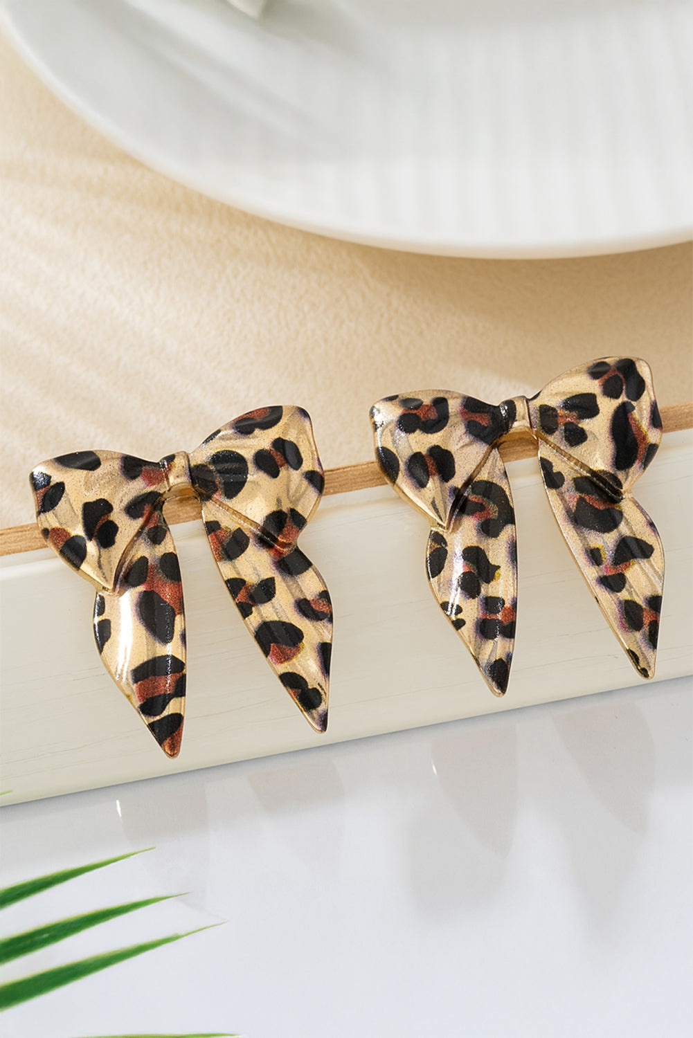 Gold Leopard Print Bow Knot Shape Plated Alloy Earrings 🇺🇸
