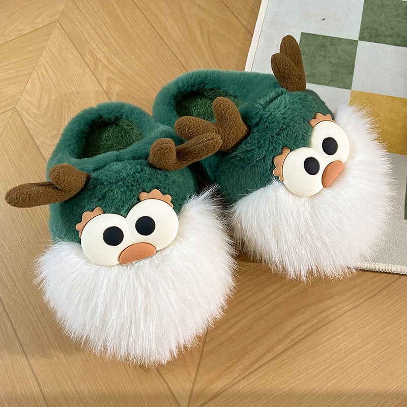 Cute Cartoon Christmas Deer Cotton Shoes Winter Indoor Floor Home Slippers Half-covered Heel Warm Plush Shoes Women 🇨🇳