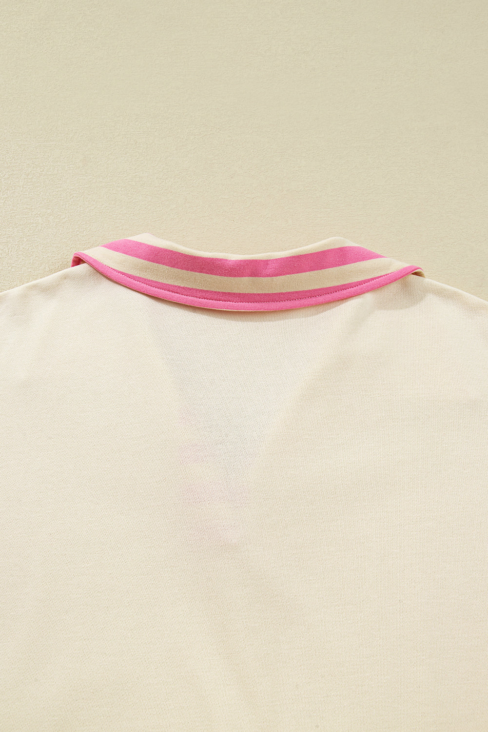 Pink Stripe Contrast Polo Collar Drop Shoulder Patchwork Plus Size Pullover 🇺🇸