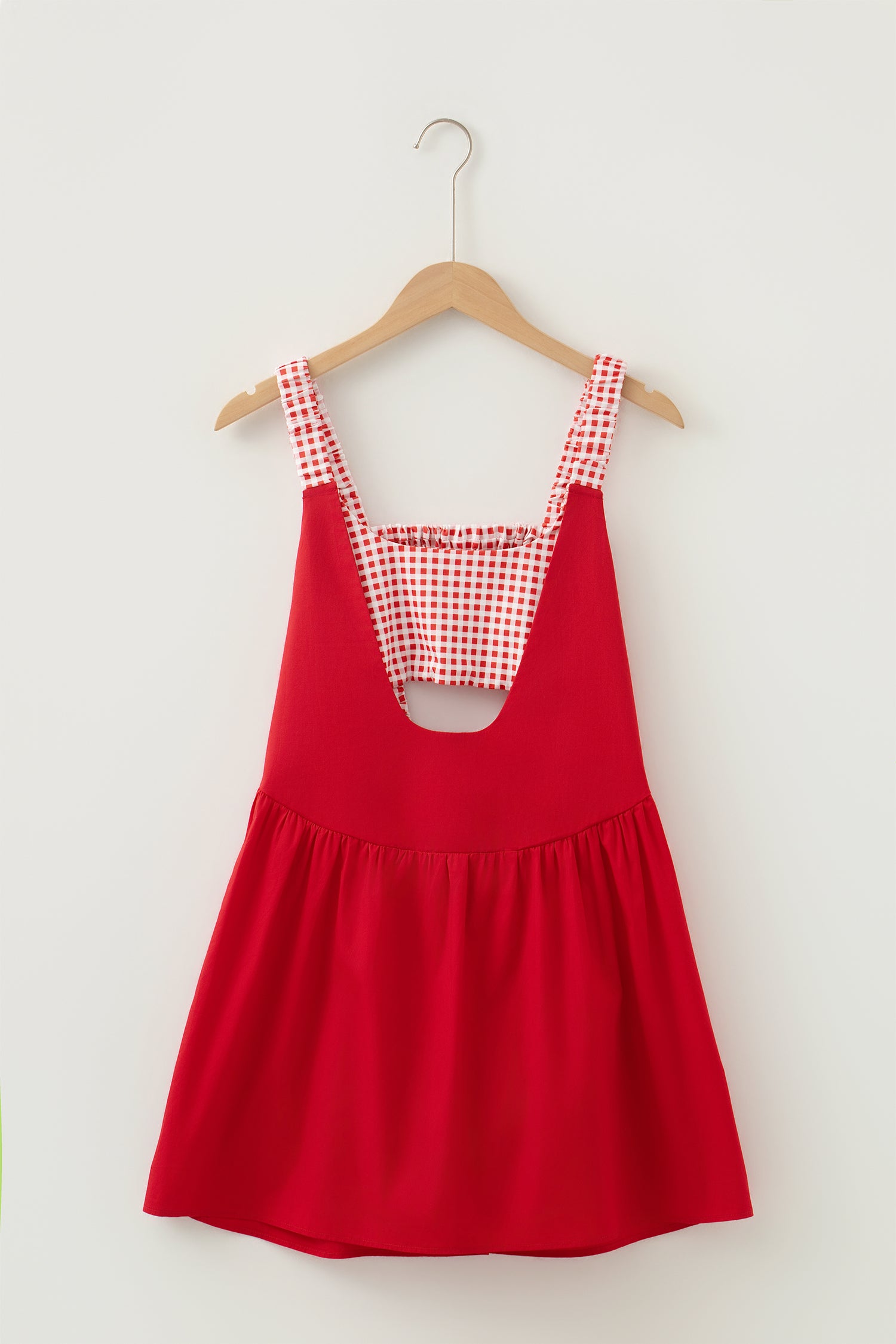 Yellow Cream Faux Two Piece Gingham Contrast Patchwork Loose Mini Dress 🇺🇸