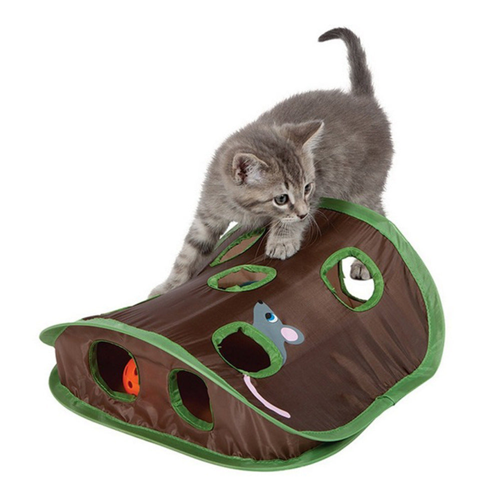 Cute Pet Cat Interactive Hide Seek Game 9 Holes Tunnel Mouse Hunt Intelligence Toy Pet Hidden Hole Kitten Foldable Toys 🇨🇳