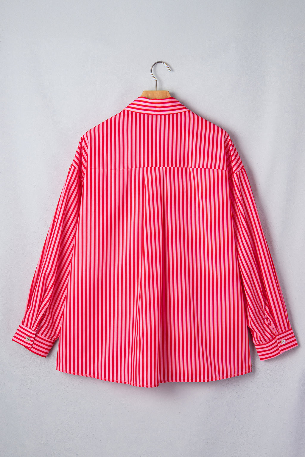 Red Stripe Button-Up Shirt Long Sleeve Patch Pocket Casual Shirt 🇺🇸