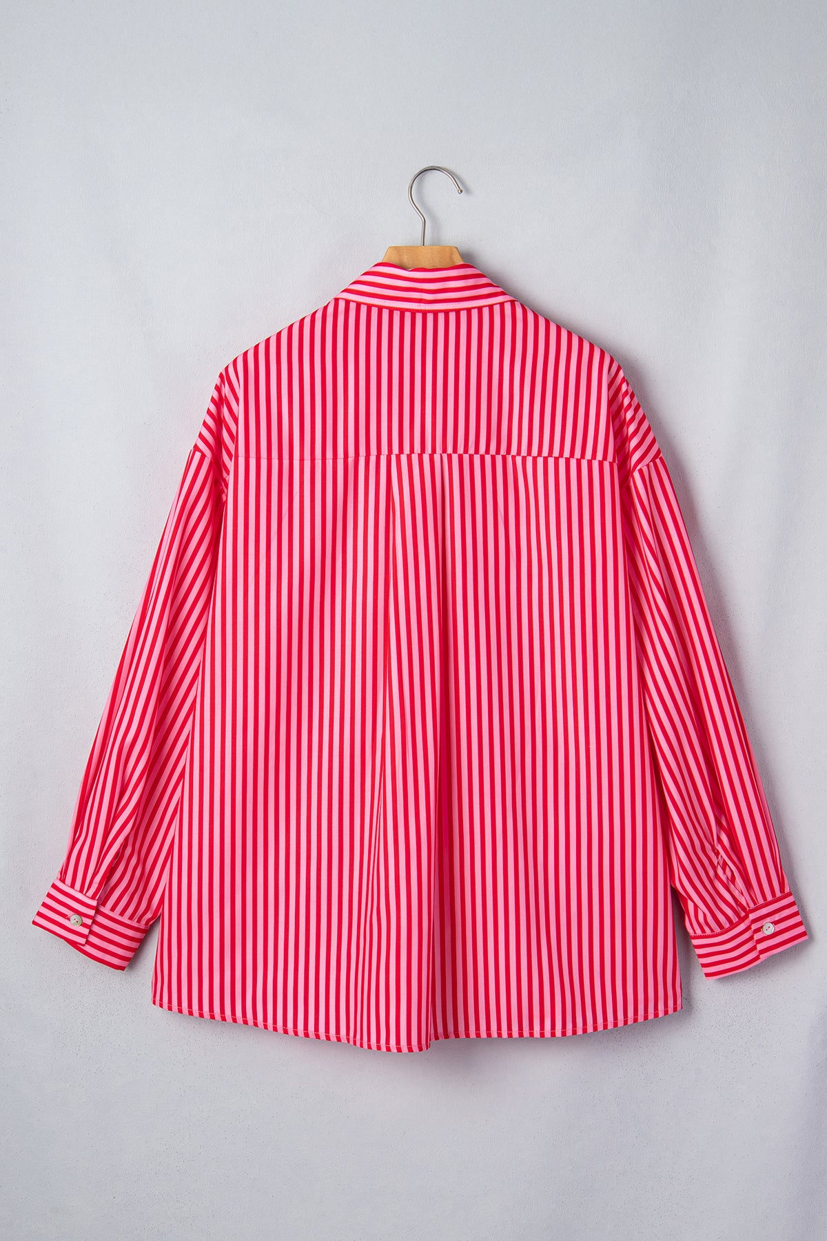Red Stripe Button-Up Shirt Long Sleeve Patch Pocket Casual Shirt 🇺🇸