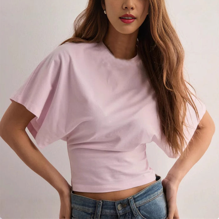 Summer Batwing Sleeve T-shirt Fashion Round Neck Pullover Short-sleeved Top 🇨🇳