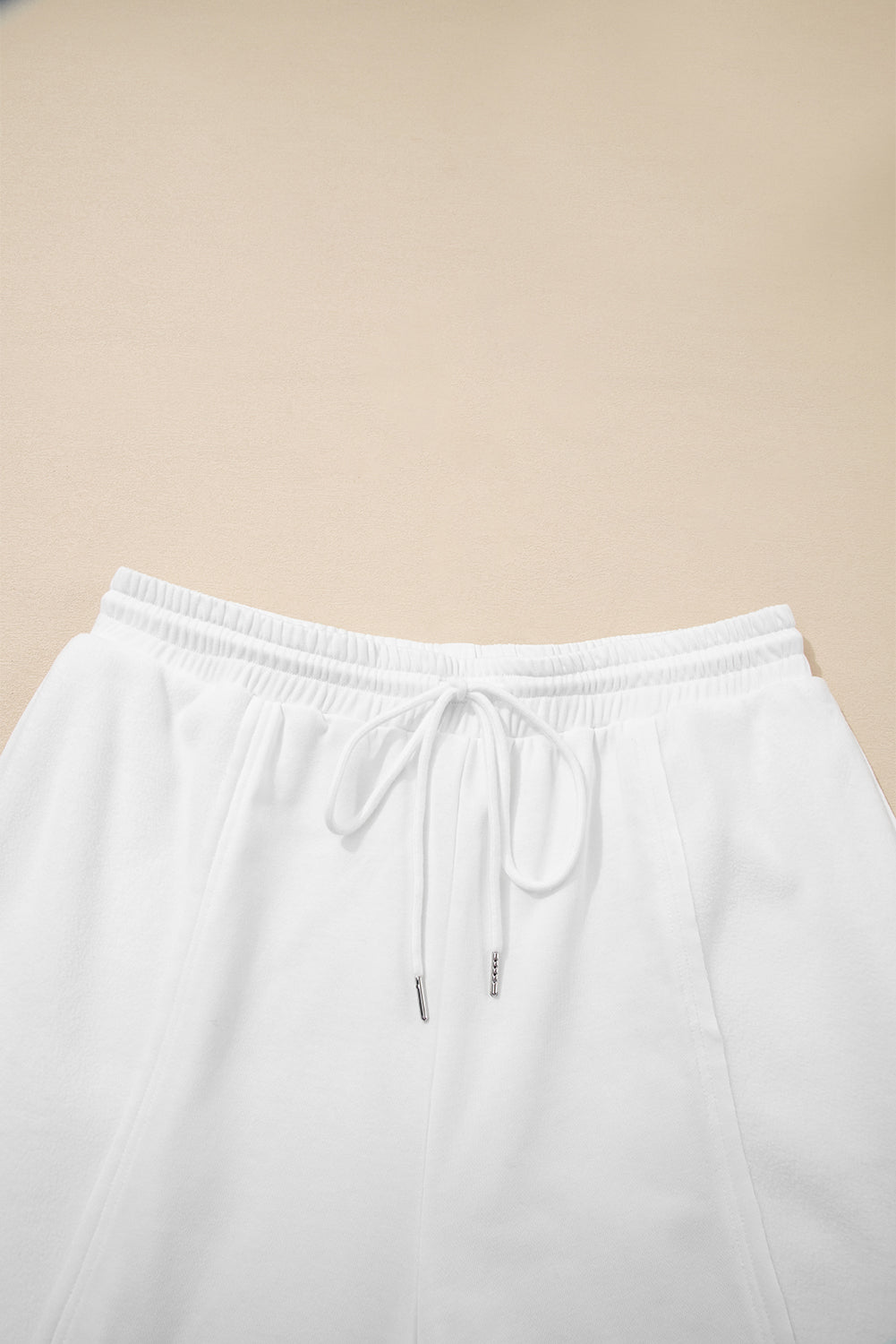 White Textured Raw Seam Plus Size Pullover Top and Drawstring Pants Set 🇺🇸