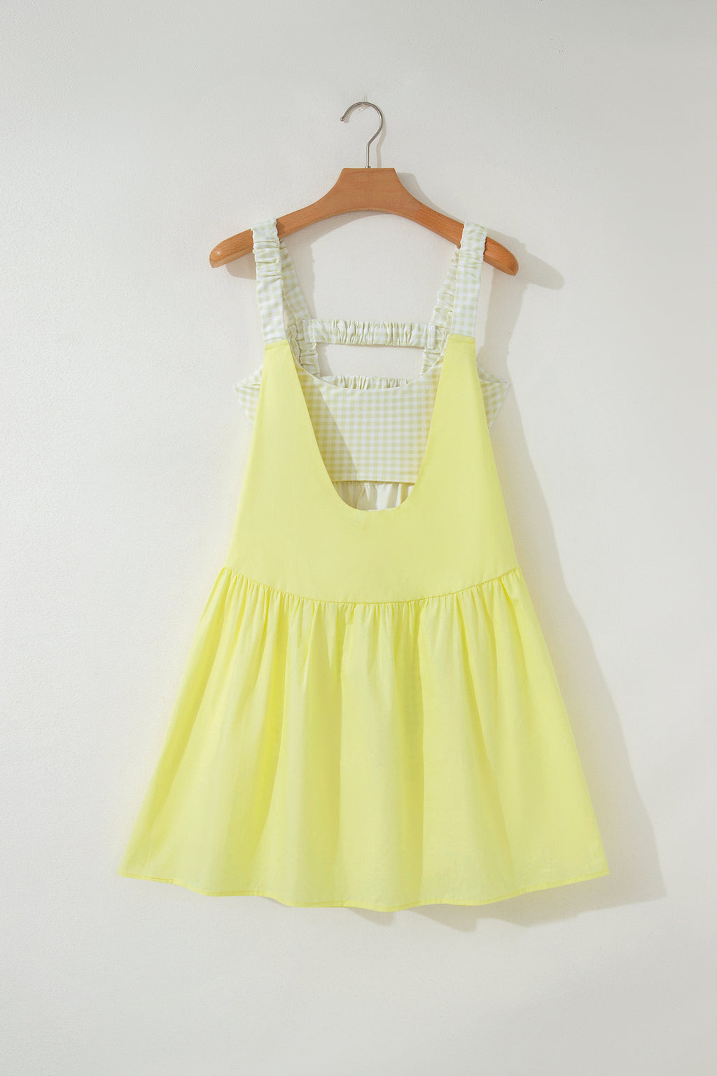 Yellow Cream Faux Two Piece Gingham Contrast Patchwork Loose Mini Dress 🇺🇸