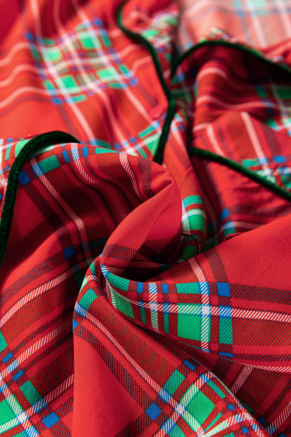 Fiery Red Christmas Plaid Satin Pajama Set with Contrast Velvet Ties 🇺🇸