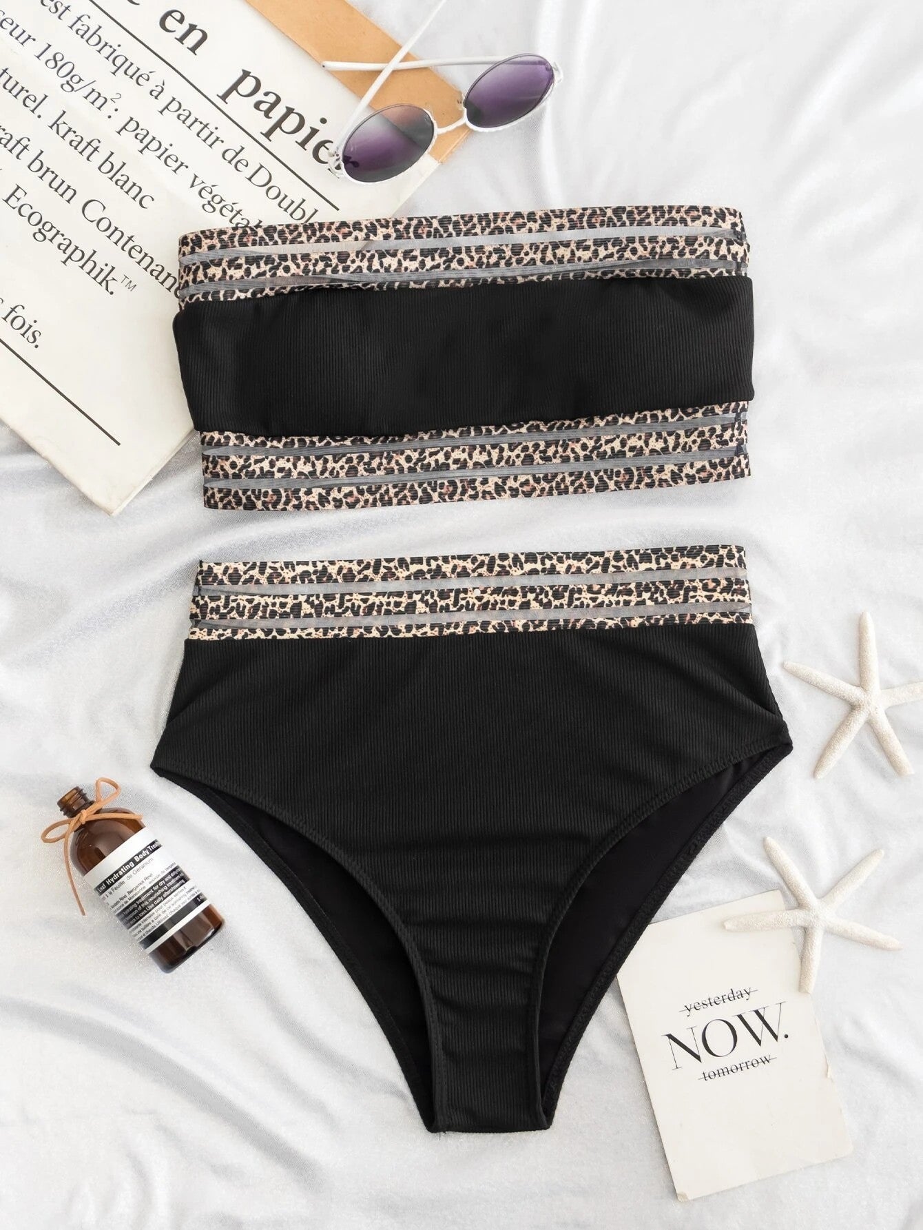 Split Swimsuit Leopard Splicing Strapless 🇬🇧