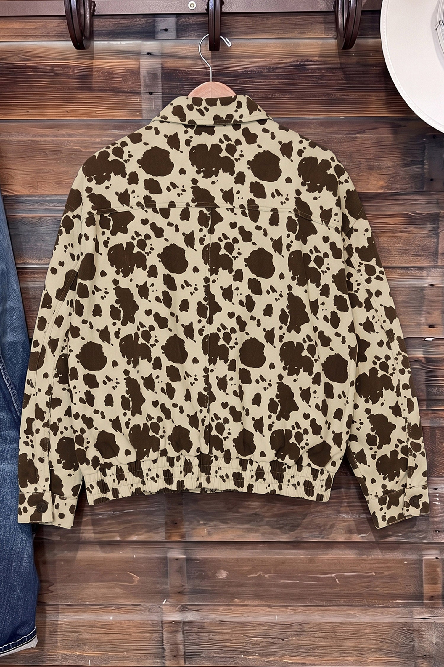 Brown Western Cow Print Cargo Pocket Denim Jacket 🇺🇸