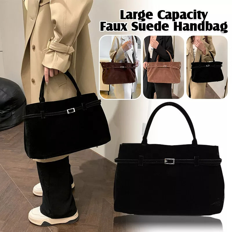 2025 Hot Sale Decorative Design Solid Faux Suede Handbag Large Capacity Casual Tote Bags For Women Tote Design Portable Shoulder Bag 🇨🇳