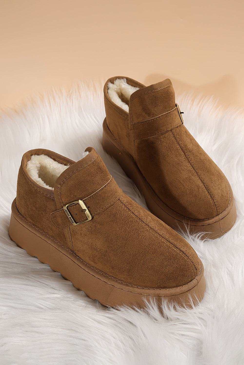 Coffee Buckle Detail Round Toe Platform Cozy Winter Boots 🇺🇸