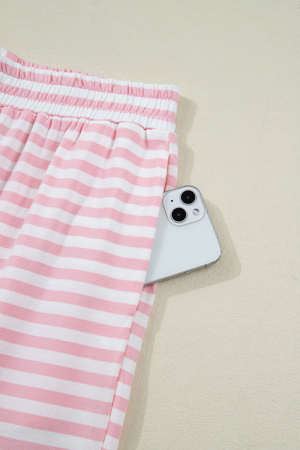 Pink Stripe Drop Shoulder Round Neck Top and Buttoned Straight Pants Two Piece Set 🇺🇸