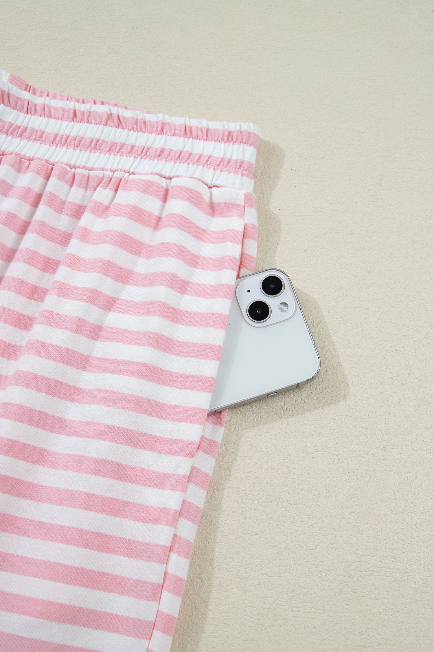 Pink Stripe Drop Shoulder Round Neck Top and Buttoned Straight Pants Two Piece Set 🇺🇸