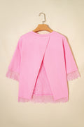 Pink Eyelash Floral Lace Patchwork Half Sleeve Oversize Tee 🇺🇸