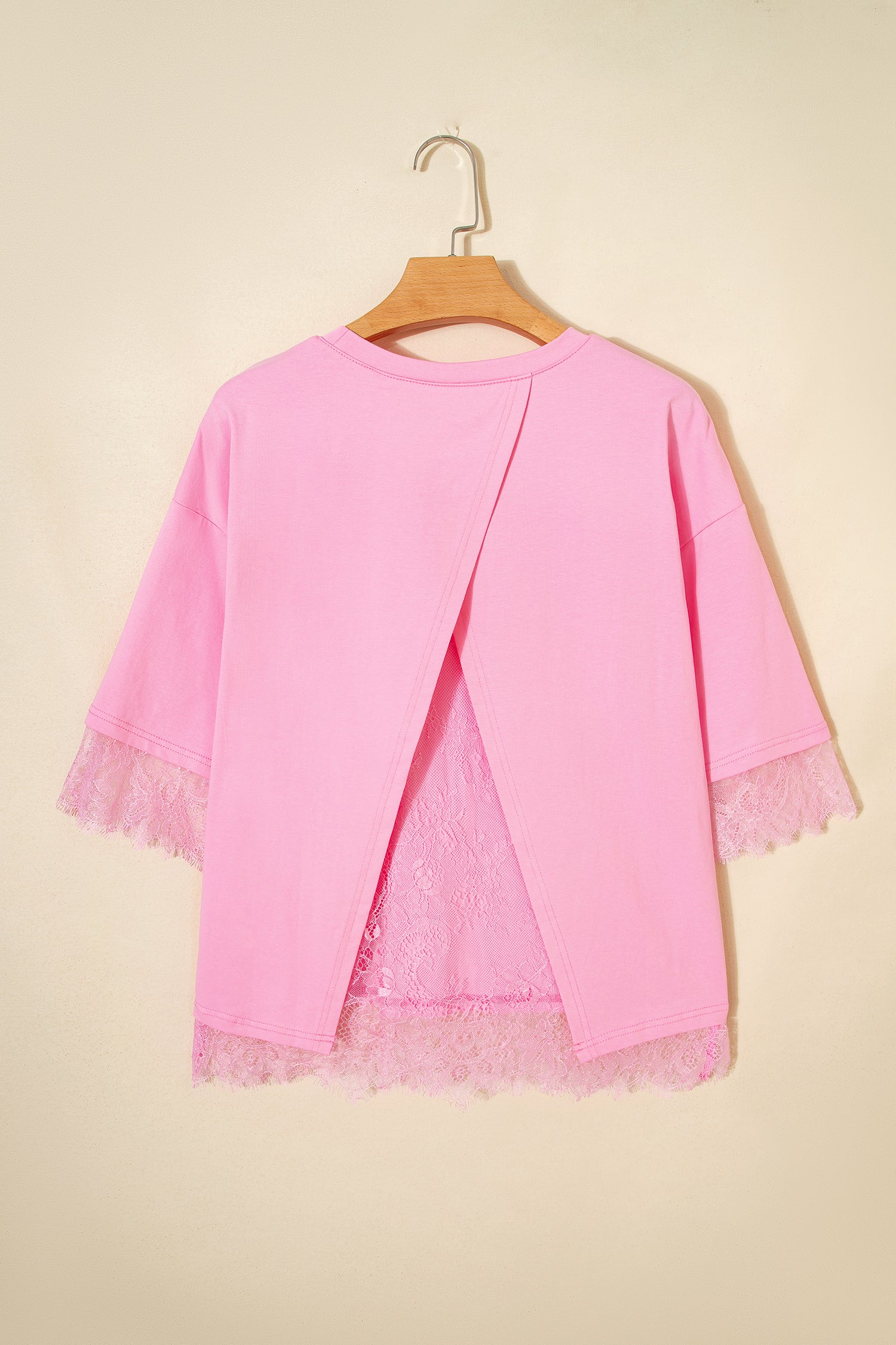 Pink Eyelash Floral Lace Patchwork Half Sleeve Oversize Tee 🇺🇸