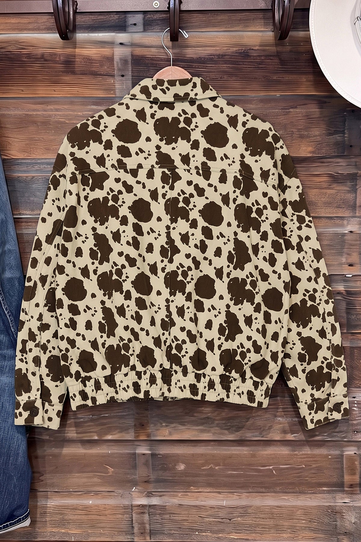 Brown Western Cow Print Cargo Pocket Denim Jacket 🇺🇸