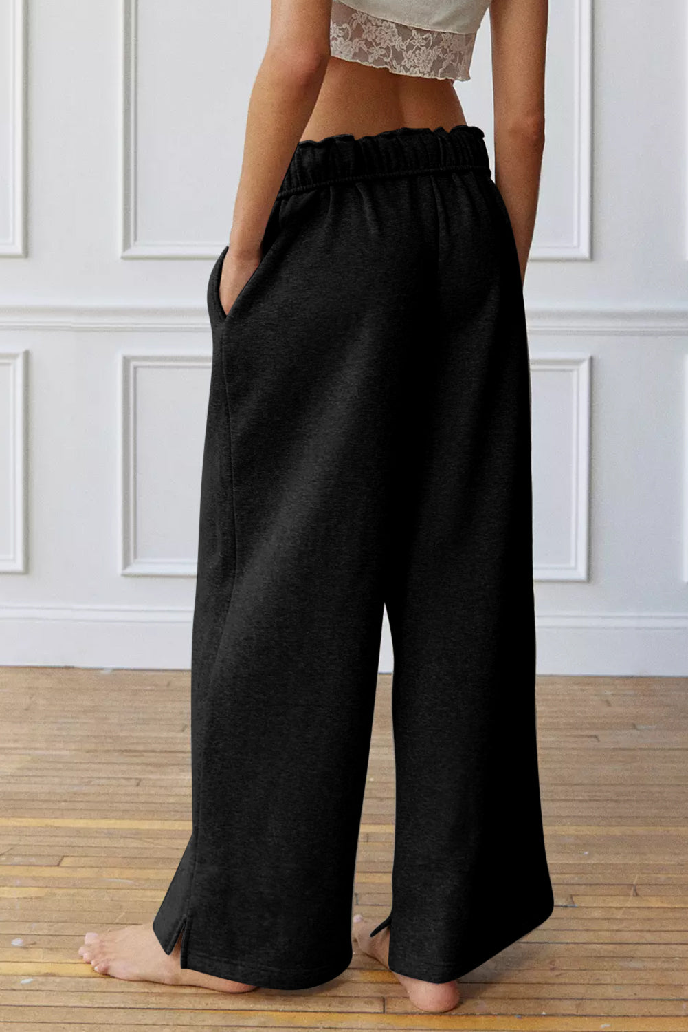 Black Elastic High Waist Drawstring Sweatpants 🇺🇲