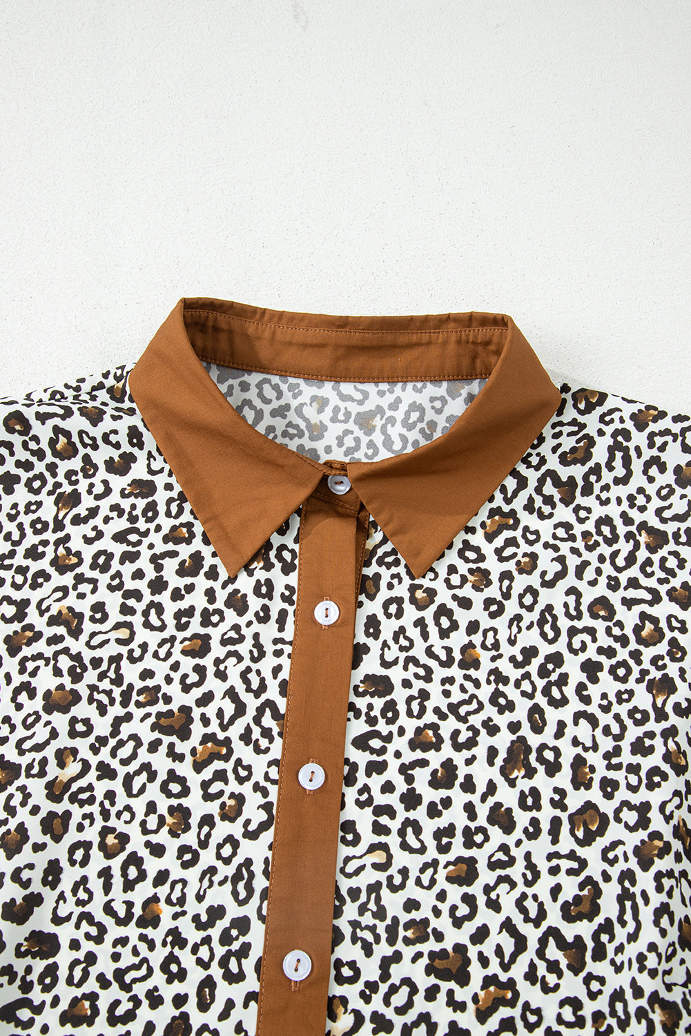 Khaki Plus Size Button V Neck Leopard Print Puff Sleeve Loose Mini Dress 🇺🇸