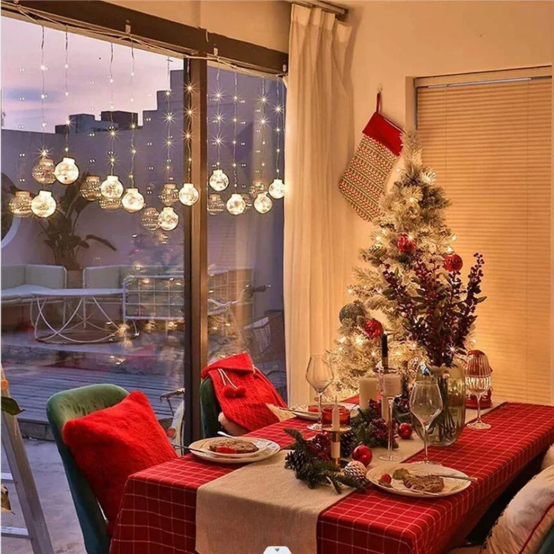 10PCS LED Christmas Curtain Lamp Fairy Snowman Wishing Ball Lamp String Christmas Window Decoration Christmas Light Room 🇨🇳