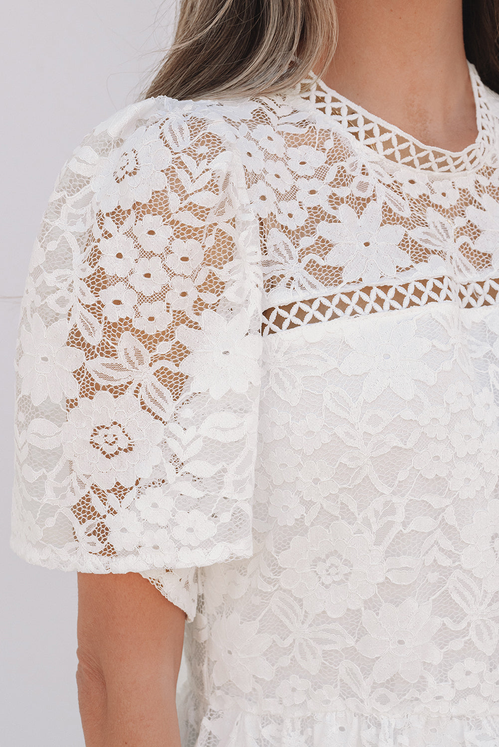 White Short Sleeve Scalloped Floral Lace Peplum Blouse 🇨🇳