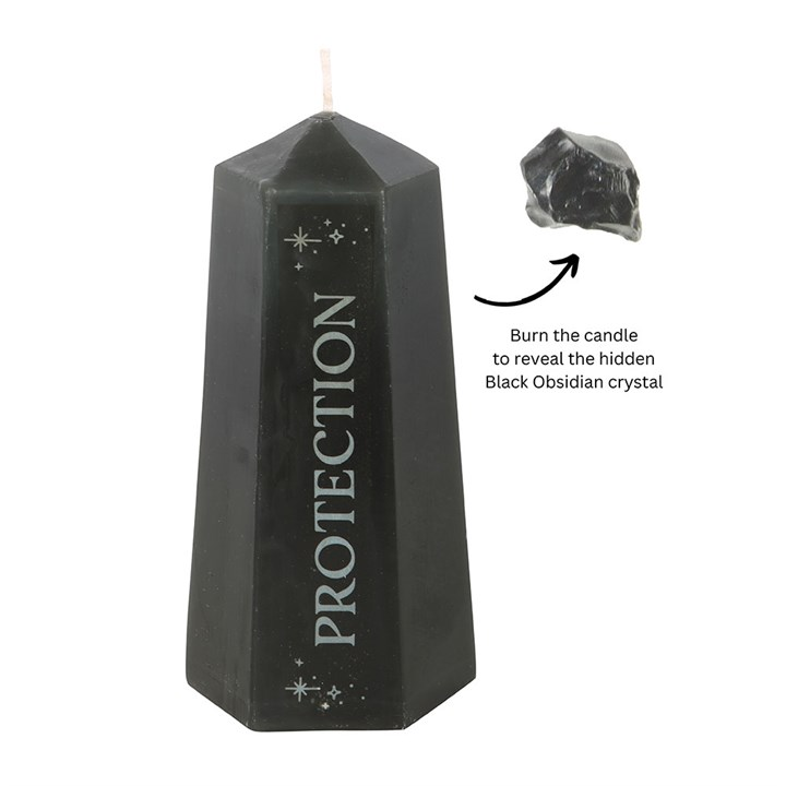 Protection Crystal Candle with Rough Black Obsidian 🇬🇧