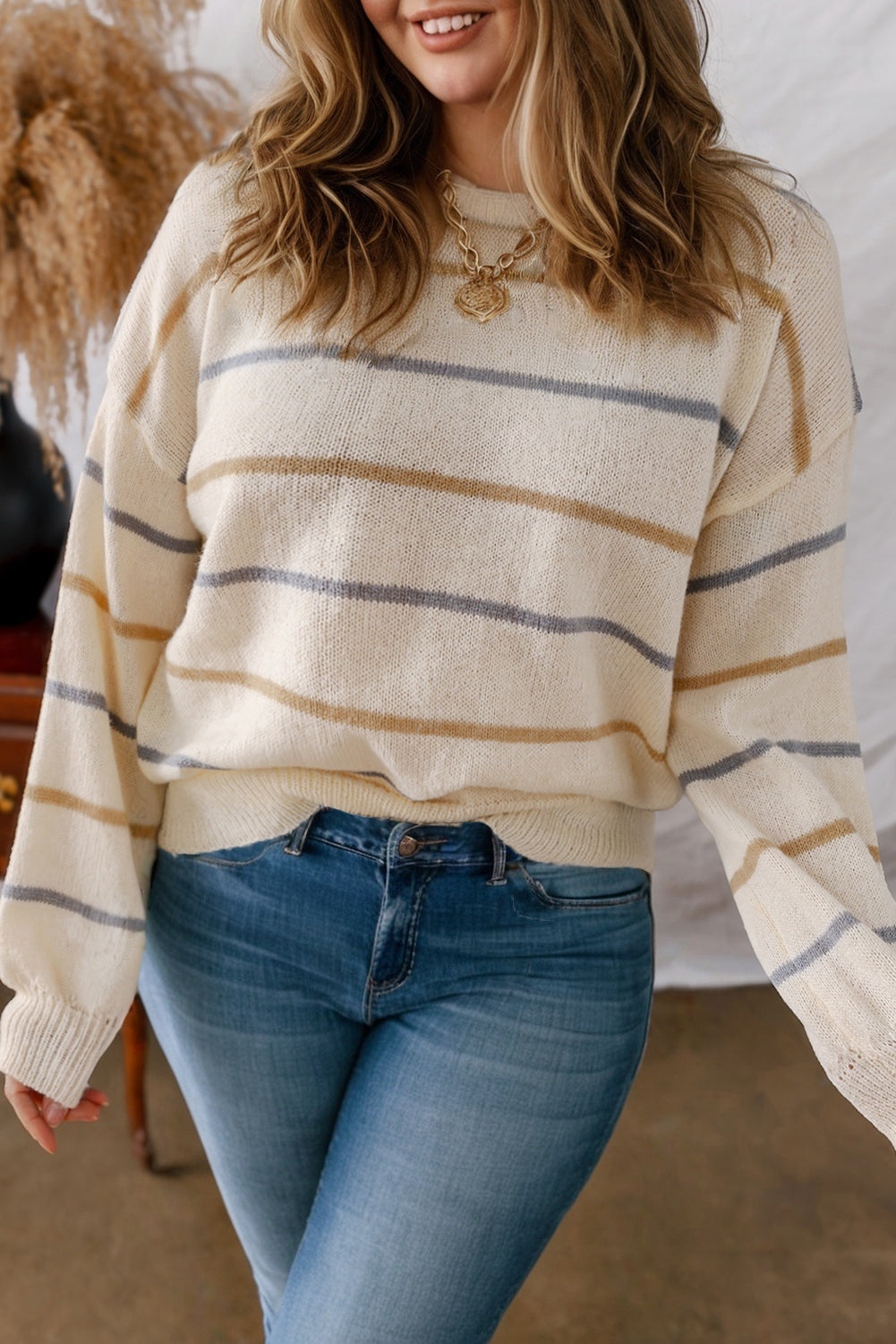 Multicolour Striped Drop Shoulder Plus Sweater 🇺🇸