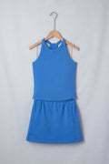 Sky Blue Slim Tank Top Elastic Waist Mini Skort 2pcs Outfit 🇺🇸