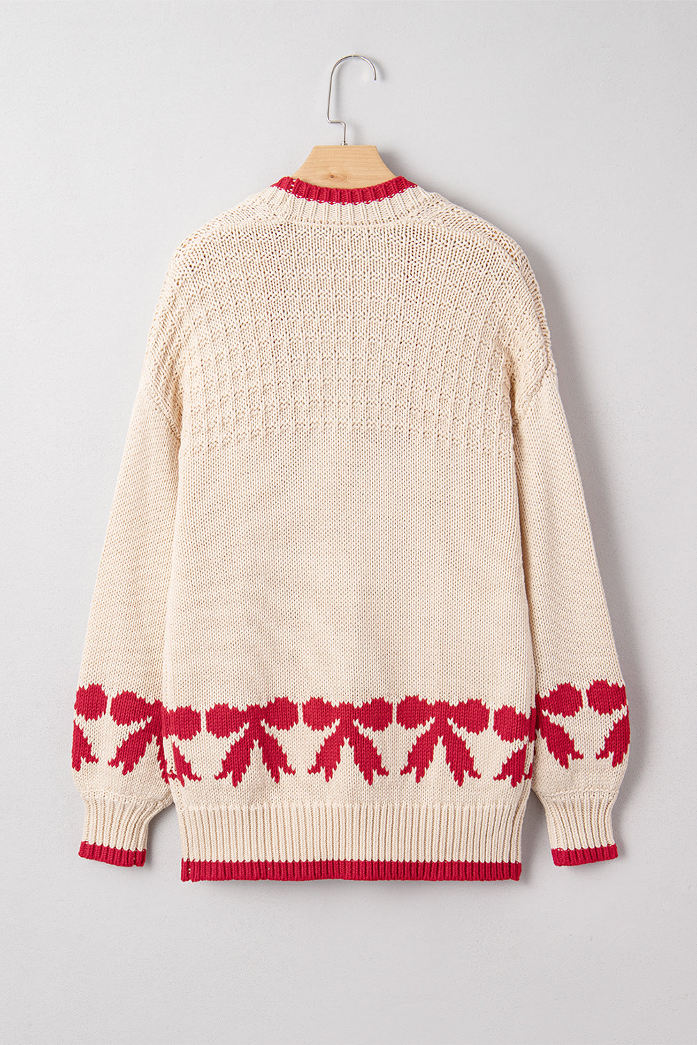 Apricot Bow Pattern Textured Open Front Baggy Cardigan 🇺🇸