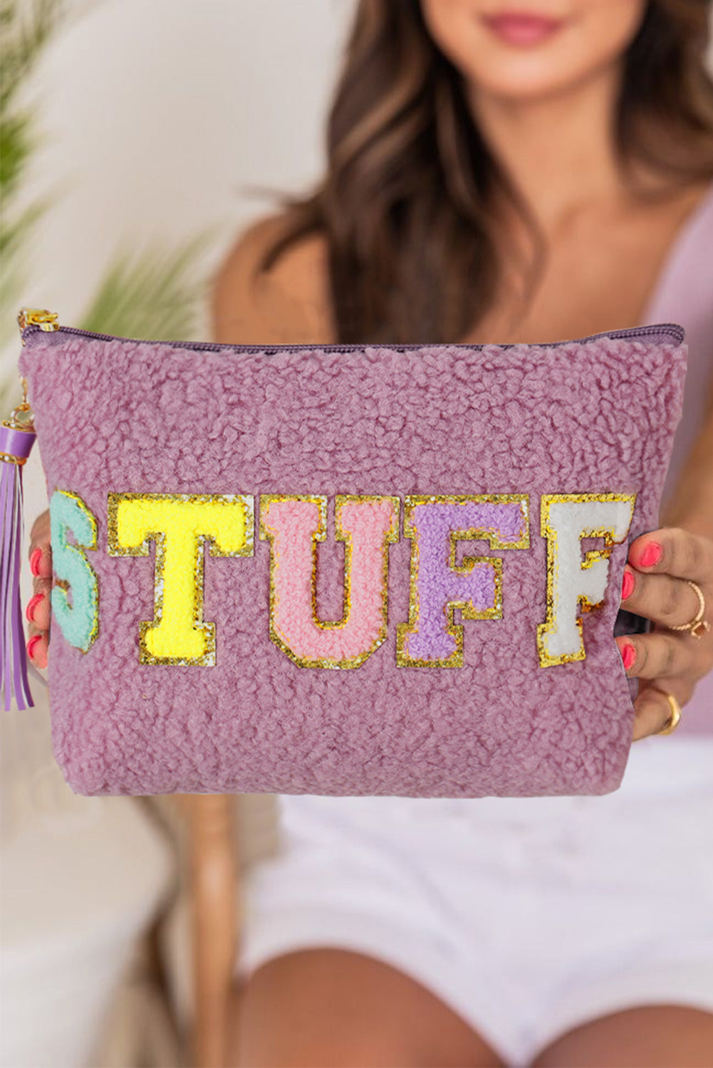Phalaenopsis Sparkle Letter Pattern Tassel Zipper Makeup Bag 🇺🇲