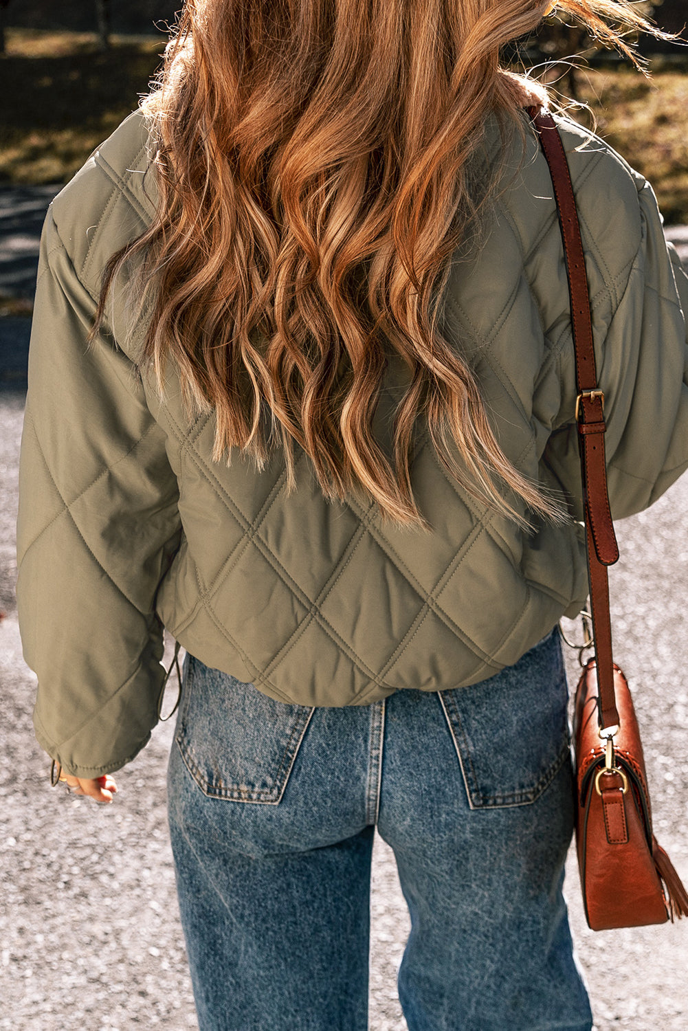 Jungle Green Teddy Collar Flap Pockets Quilted Puffer Jacket 🇺🇸