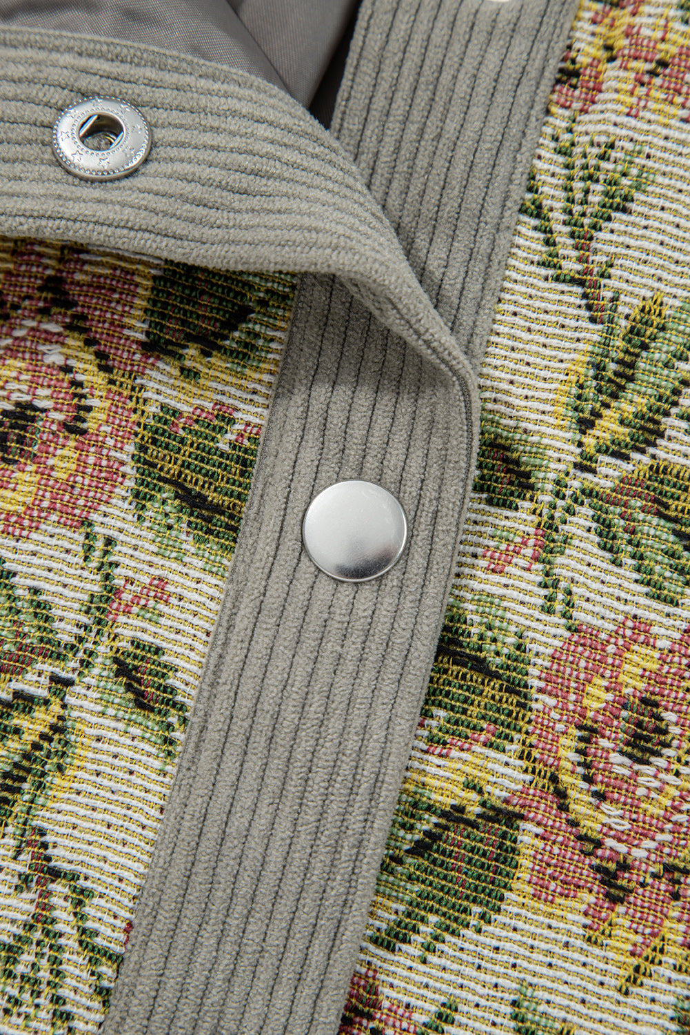 Medium Grey Ribbed Retro Floral Patchwork Shirt Style Jacket 🇺🇸