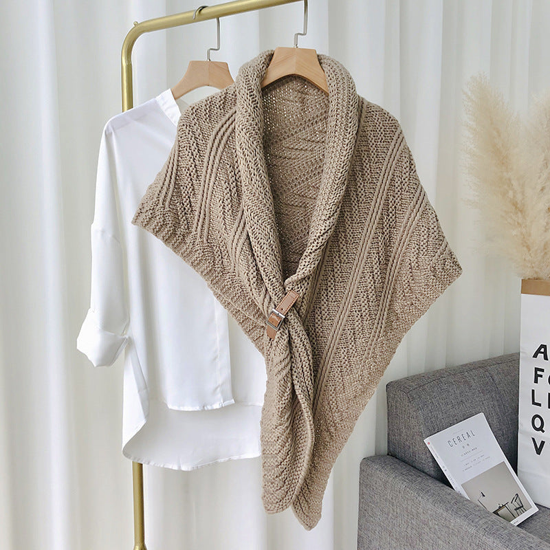Ladies Knitted Scarf With Split Thick Triangle Cape 🇨🇳
