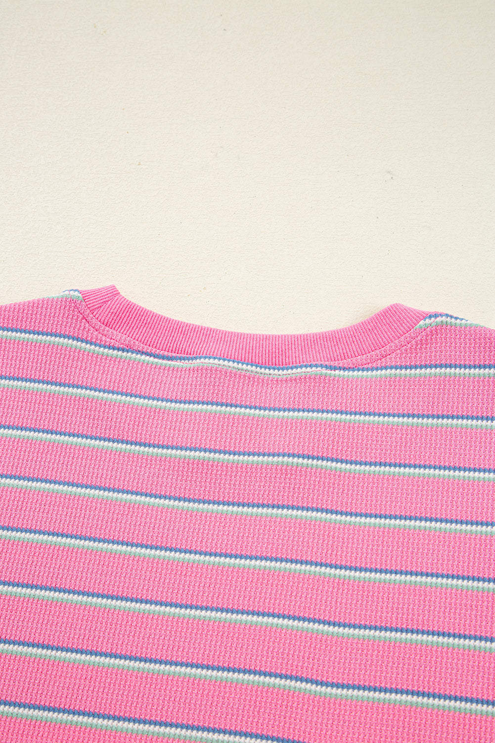 Rose Stripe Textured Knit Round Neck Long Sleeve Top 🇺🇸