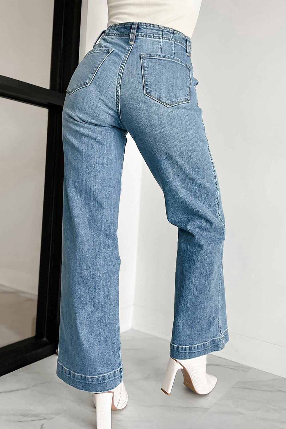 Dusk Blue Multi Buttons Medium Wash Straight Loose Leg Jeans 🇨🇳