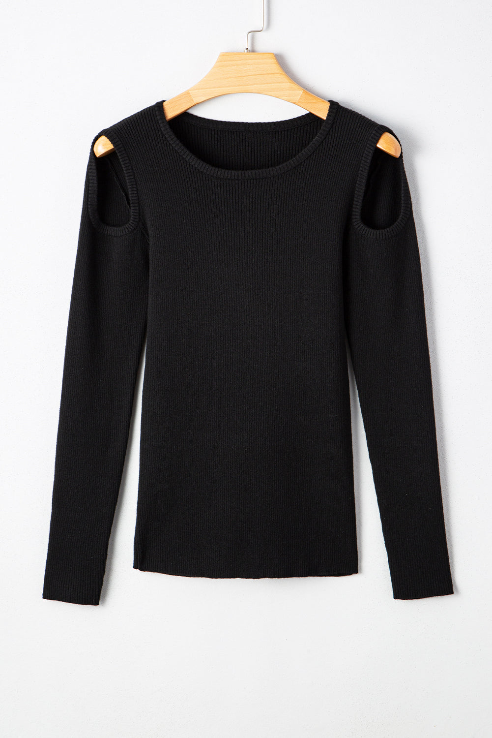 Black Ribbed Knit Cold Shoulder Sweater 🇺🇸