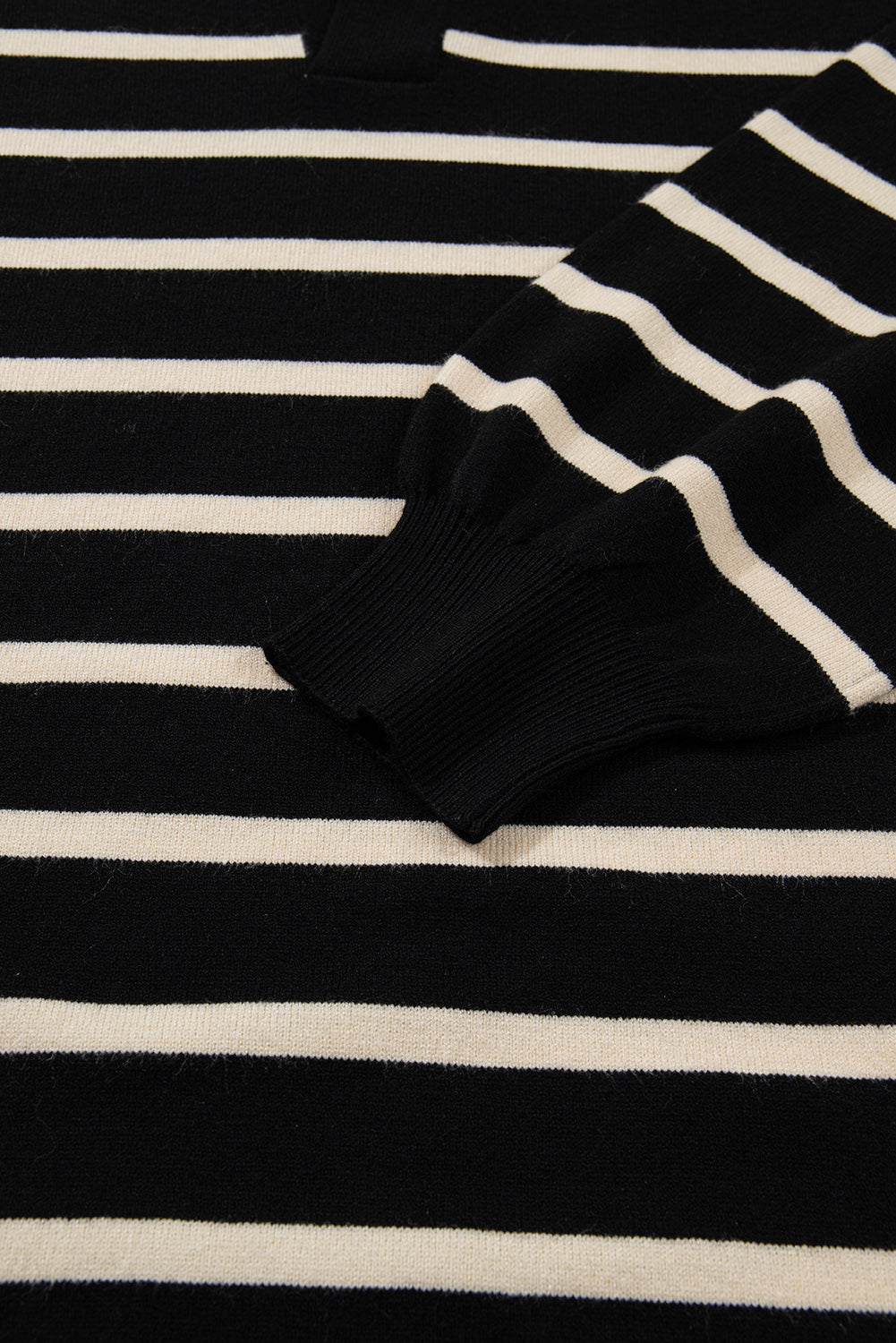 Black Stripe Polo Collar Puff Sleeve Sweater Mini Dress 🇺🇸