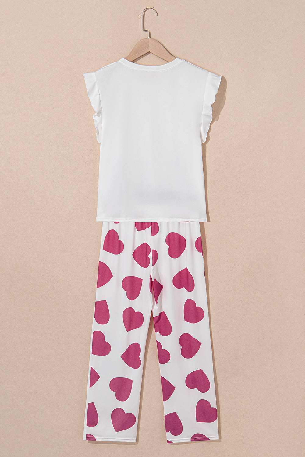 Pink Ruffled Tank Top And Heart Print Pants Lounge Set 🇺🇸