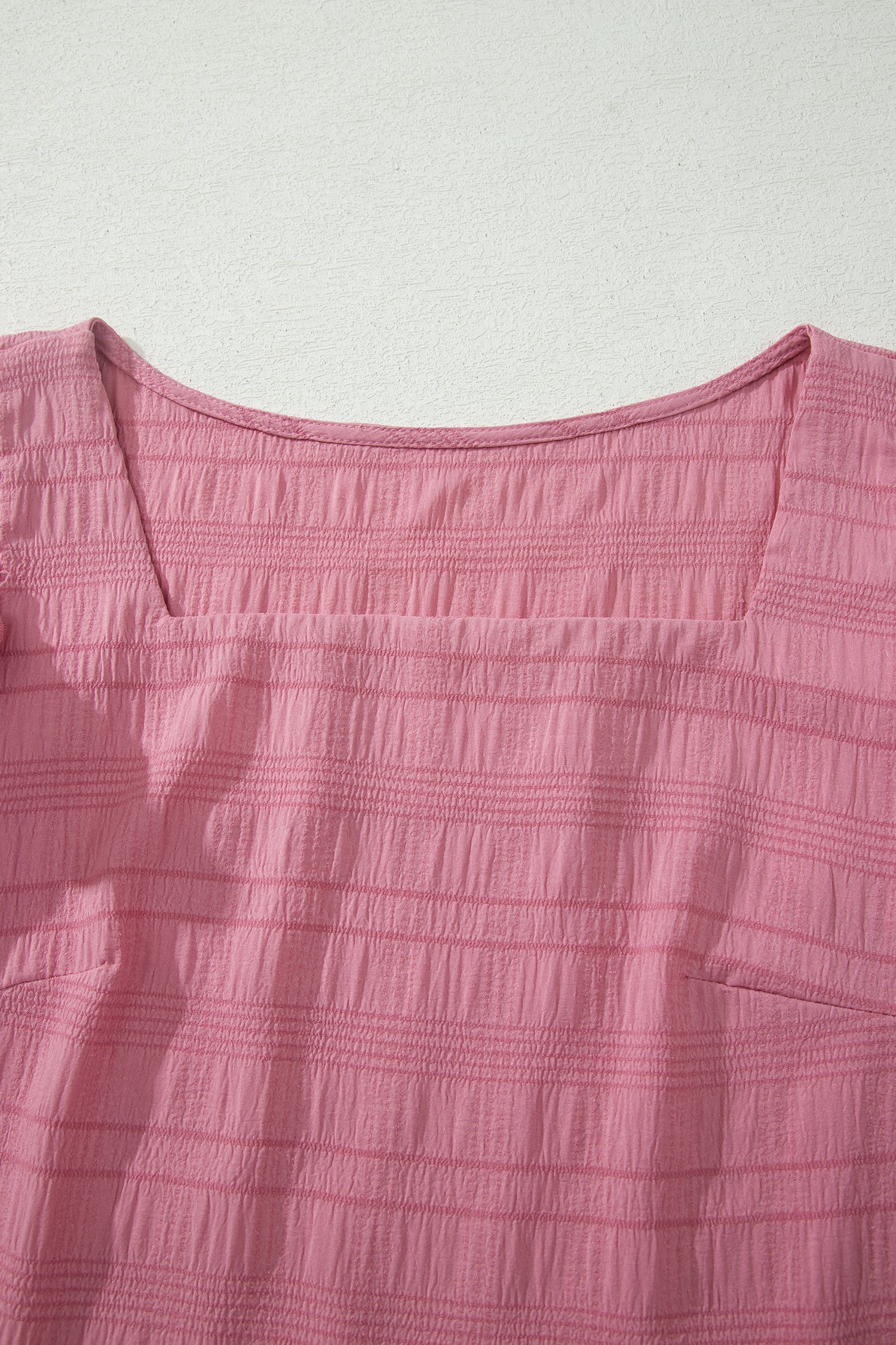 Peach Blossom Textured Square Neck Top and Shirred High Waist Shorts Set 🇺🇸