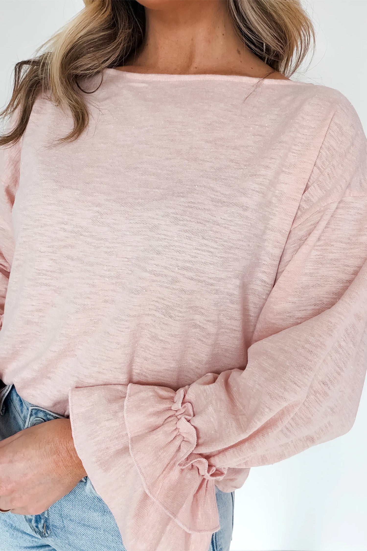 Gossamer Pink Ruffle Sleeve Long Sleeve Loose Pullover Top 🇬🇧