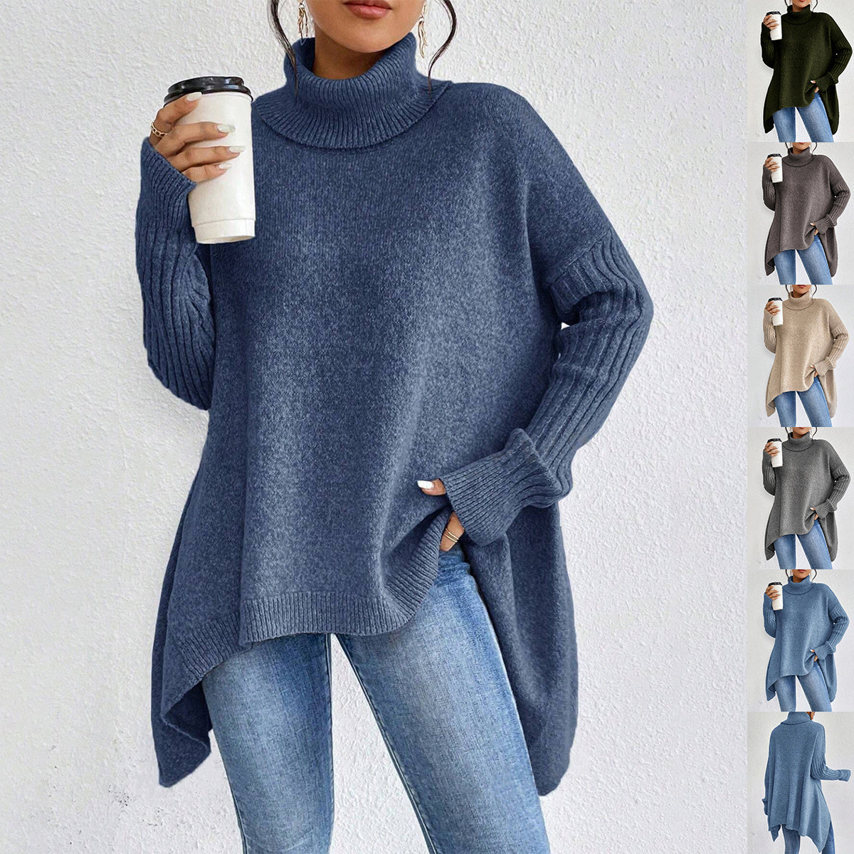 Turtleneck Loose Long Sleeve Knitted Warm Pullover Sweater 🇨🇳