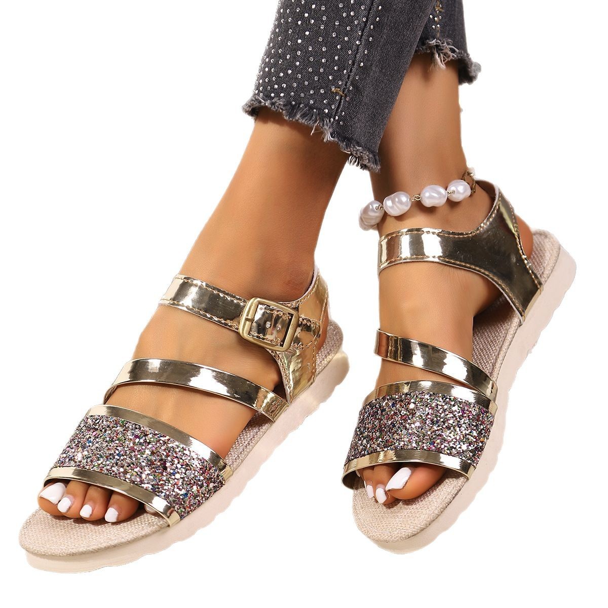 Plus Size Sequin Fashion Buckle Platform Sandals 🇨🇳