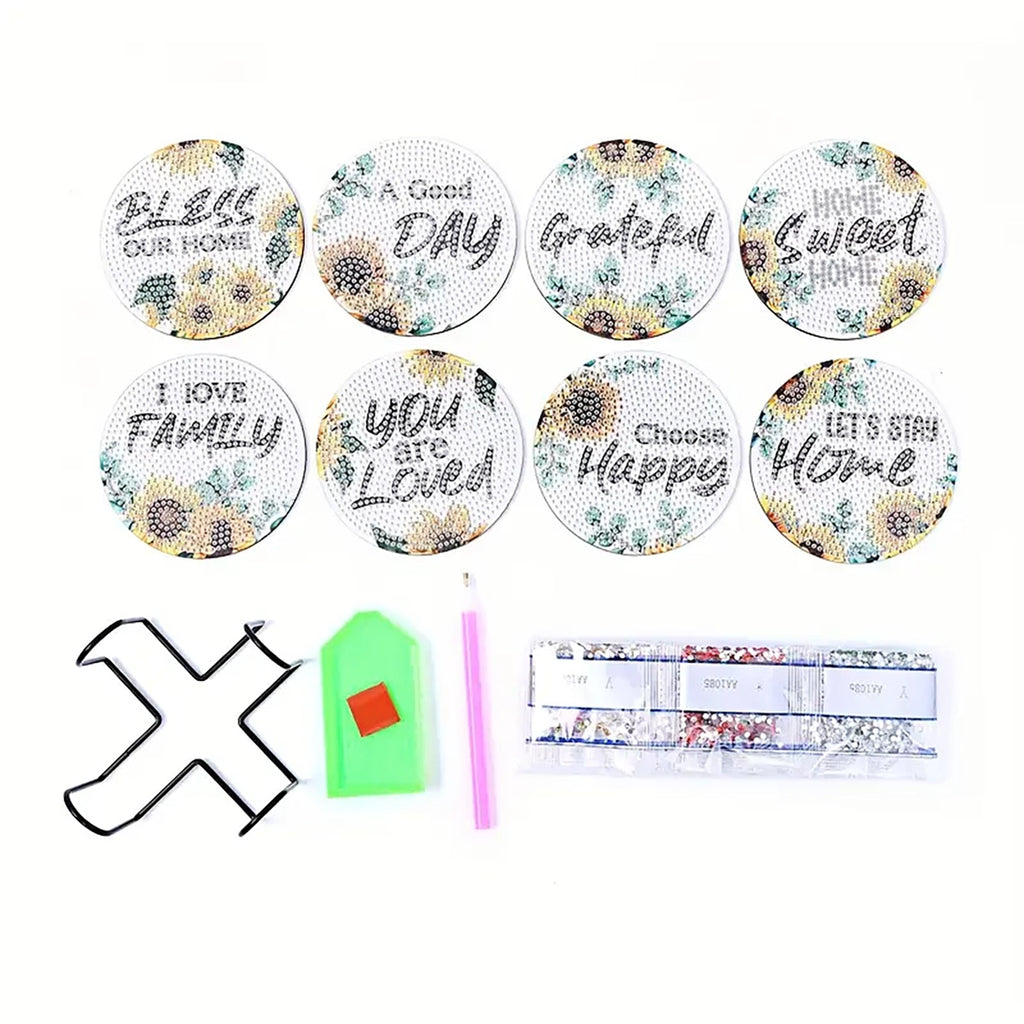 Diamond Art Drawing Coaster With Bracket, DIY Floral Pattern Diamond Art Coaster, Suitable For Adults And Beginners  🇨🇳