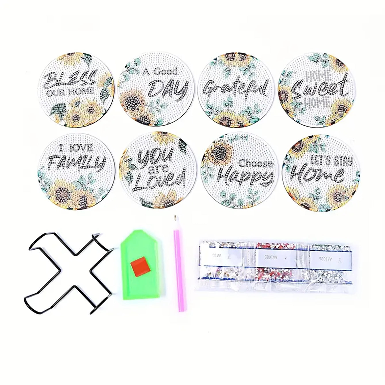 Diamond Art Drawing Coaster With Bracket, DIY Floral Pattern Diamond Art Coaster, Suitable For Adults And Beginners  🇨🇳